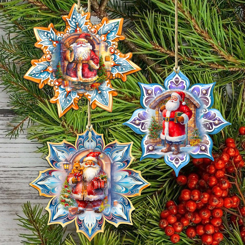 Santa's Greetings Snowflake Eco Wood Ornaments Set of 3 by G. Debrekht - Christmas Decor - 8090147-S3