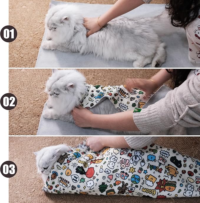 27.6" Cat Grooming Wrap Cat Wrap for Cutting Nails Cat Restraint for Nail Clipping Cat Swaddle Wrap Cat Burrito Wrap L(Within 15lbs) Anti-Scratch Anti-Escape Multifunctional Pet Tool