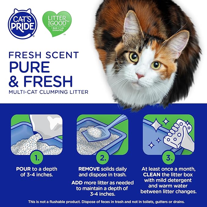Cat's Pride Premium Lightweight Clumping Litter: Pure & Fresh - Up to 10 Days of Powerful Odor Control - Multi-Cat, Scented, 18 Pounds