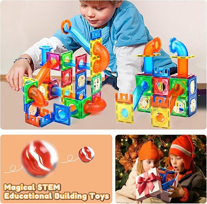 MAGBLOCK 85Pcs Marble Run Magnetic Tiles Toy Building Blocks STEM Educational Child Brain Development Kit Magnet Construction Toys for Boys Girls Kids Age 5 6 7+ Years Old