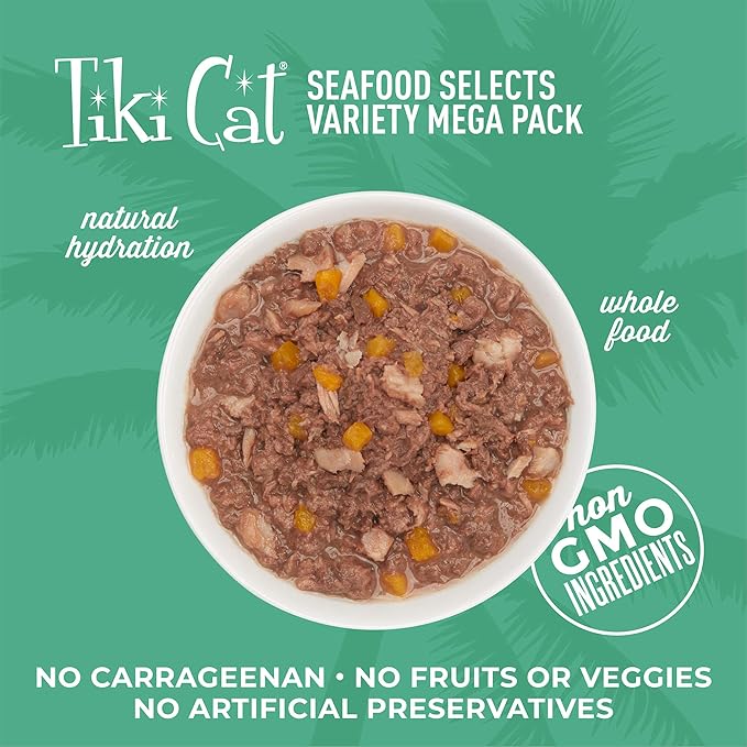 Tiki Cat Seafood Selects, Ultimate Variety Pack, 36 High Protein Servings with Real Flaked Fish, Wet Cat Food Mega Pack, 2.8 and 3 oz. Cans (Pack of 36)