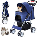 4 Wheels Pet Stroller for Small Medium Dogs Cats 10-33 lbs, Foldable Dog and Cat Stroller with Cup Holder & Storage Basket & Breathable Mesh, Pet Strolling Cart for All-Season, Navy Blue