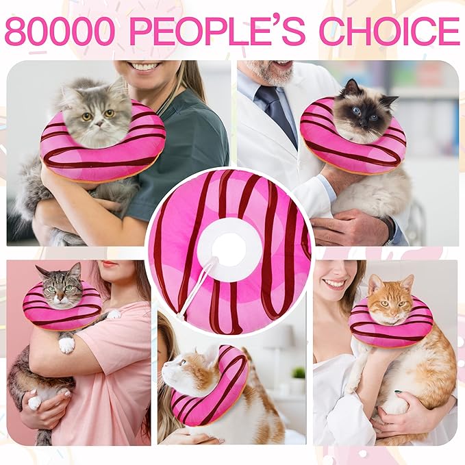 Cat Cone Collar Soft, Cute Cat Donut Collar After Surgery, Adjustable Kitten Recovery Cones to Stop Licking, Lightweight Neck Elizabethan Collars for Cats Kittens (Chocolate Pink, Medium)