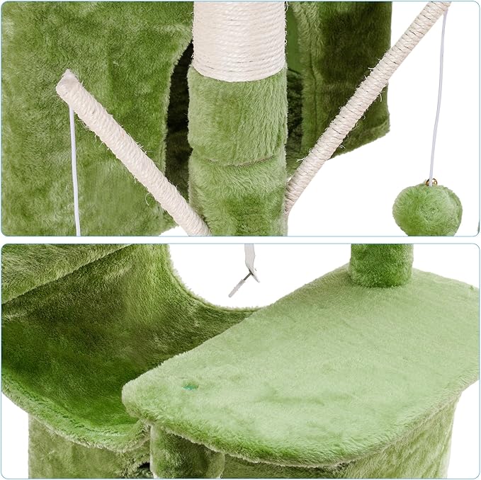 Hey-brother Cat Tree, 71 inches XL Large Cat Tower for Indoor Cats, Multi-Level Cat House with 3 Padded Perches, Big Scratcher, Cozy Basket, 2 Cat Condos and Scratching Posts, Green MPJ034GR