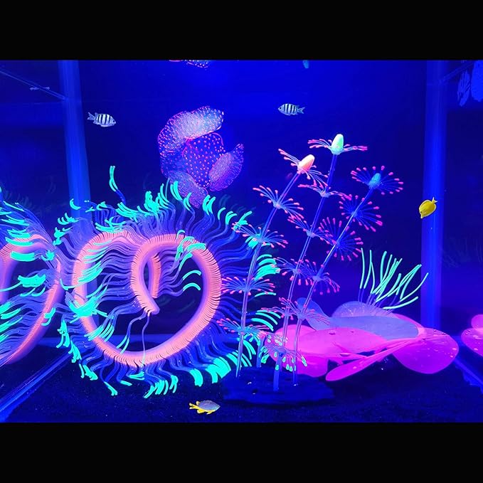 4 Pack Silicone Glowing Fish Tank Decorations Plants,Aquarium Fish Tank Glow Ornaments,Artificial Sea Anemone Coral Decor with Glowing Effect for Glow Fish Aquarium