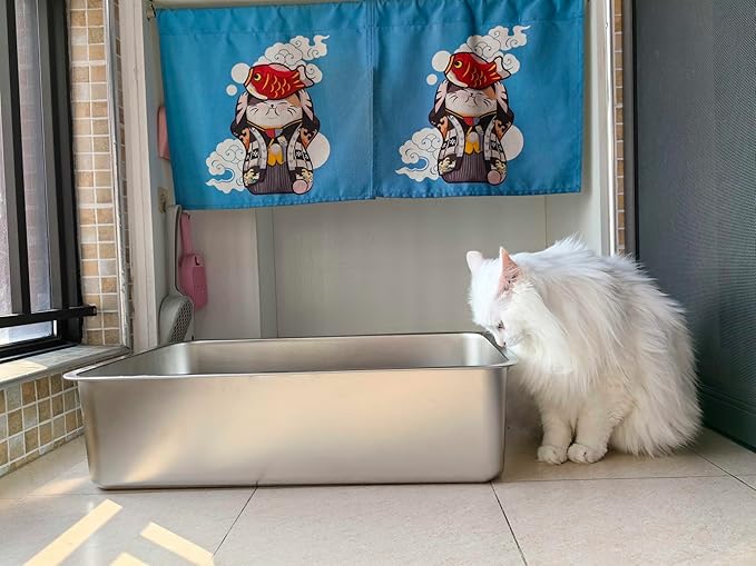 Stainless Steel Litter Box -6in High Side,Metal Litter Box for Cat/Kitty/Rabbits 17" L x 13.8" W x 6" H，Stainless Steel Cat LitterBox-Metal PanToilet,No Smell, Non Stick, Easy Clean.