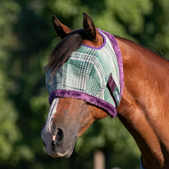Kensington Fly Mask with Fleece Trim for Horses — Protects Face and Eyes Helps Block Sun Rays While Allowing Full Visibility — Breathable and Non Heat Transferring