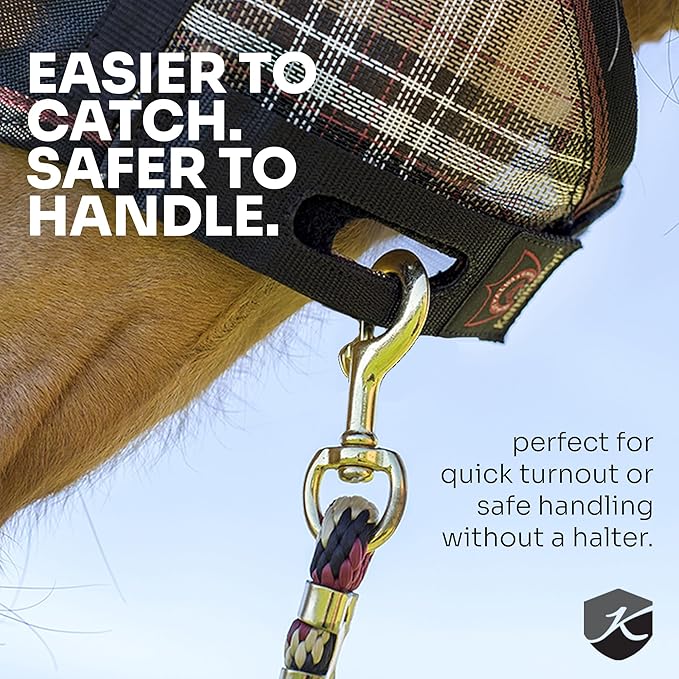Kensington 90% UV Fly Mask Halter CatchMask UViator - Without Ears & Forelock Freedom Web Trim *Roomy Fit*- Large, Atlantis
