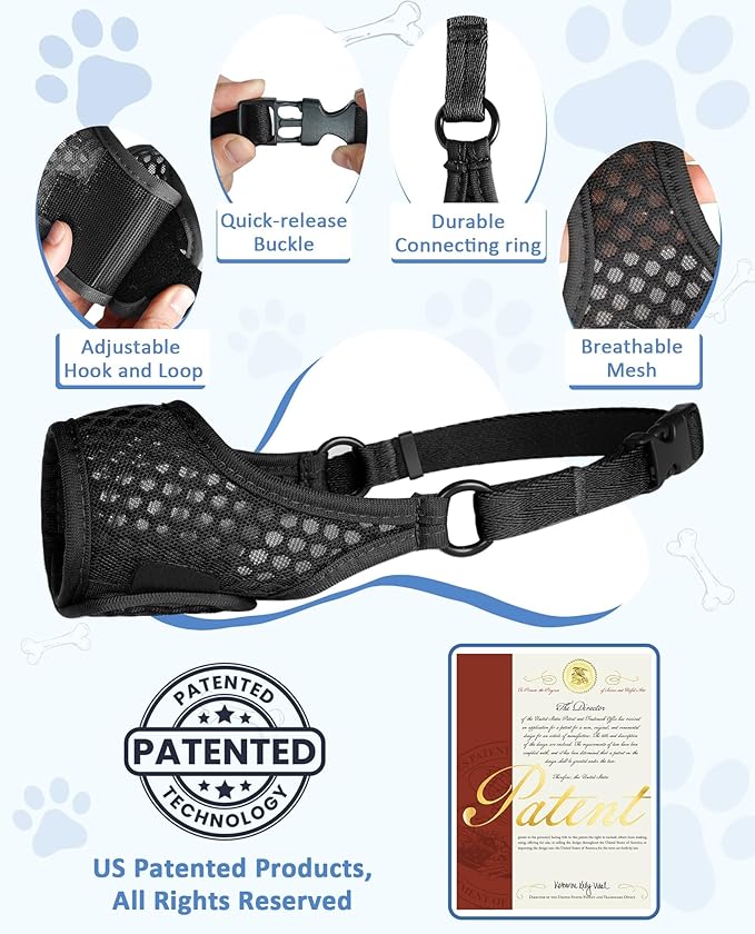 LUCKYPAW Soft Muzzle for Medium Large Sized Dogs Beagle Labrador German Shepherds, Dog Muzzle to Prevent Biting Chewing, Adjustable Breathable Mouth Guard for Grooming Walking Training(Black, XL)
