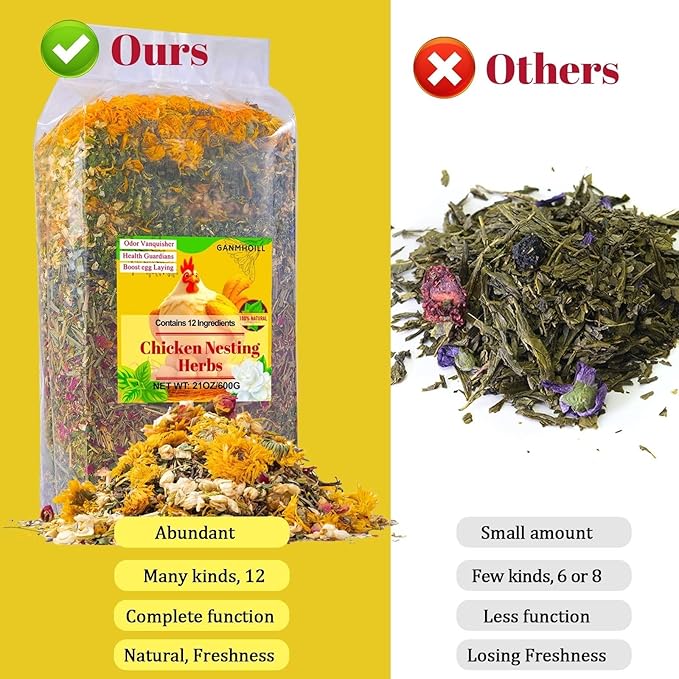 21 oz Chicken Nesting Herbs Flowers - 1.3lb Poultry Blend Herbs 12 Premium Nesting Box Herbs for Chicken Coop Refresher Boost Egg Laying Hens Herb Supplement for Backyard