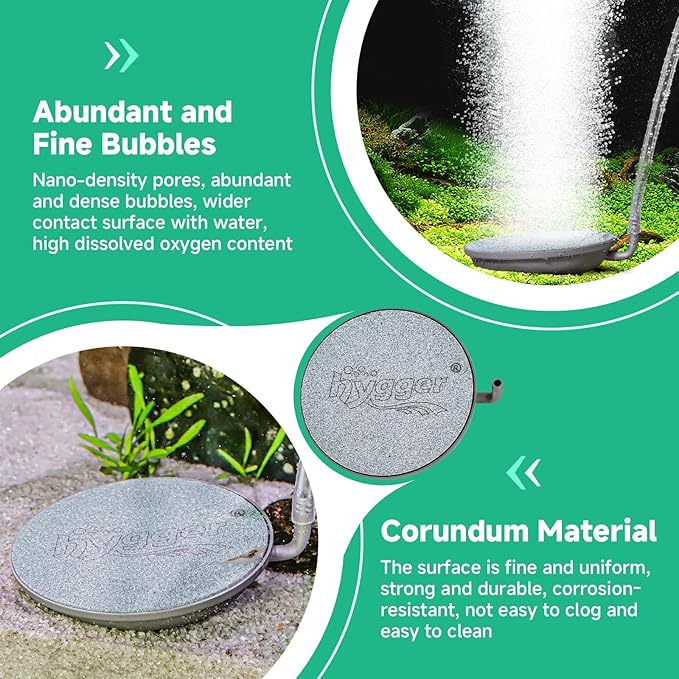 hygger Aquarium Air Stone, 3.1 Inch Fish Tank Bubbler Stone Kit Makes Super Tiny Bubbles, Ultra-High Dissolved Airstone with Stainless Steel Base Aquarium Fish Tank and Hydroponic