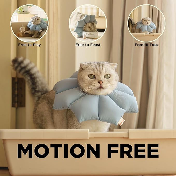 Puffy Crew Soft Cat Cone Collar, Adjustable Waterproof Recovery Collar, Lightweight Elizabethan e Collar for Cats of All Breeds (Blue, Large, Neck Circumference 7.8'' - 12.5'')