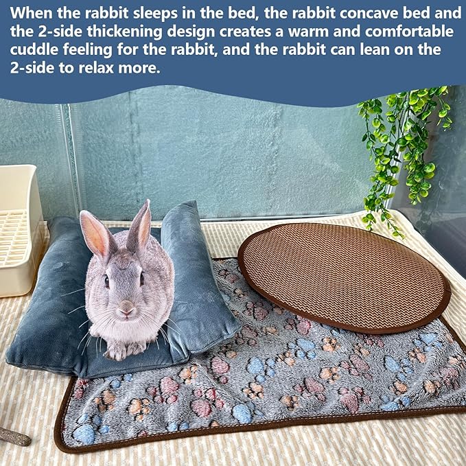 Hamiledyi 3PCS Rabbit Bed Mat 15.7x14 Inch Bunny Bed Soft Snuggle Pad Pillow Machine Washable Joint Support Guinea Pig Squirrel Hedgehog Ferret Kitten (Gray)