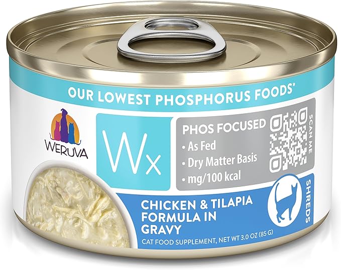 Weruva Wx Phos Focused, Chicken & Tilapia Formula in Gravy, 3oz Can (Pack of 12)