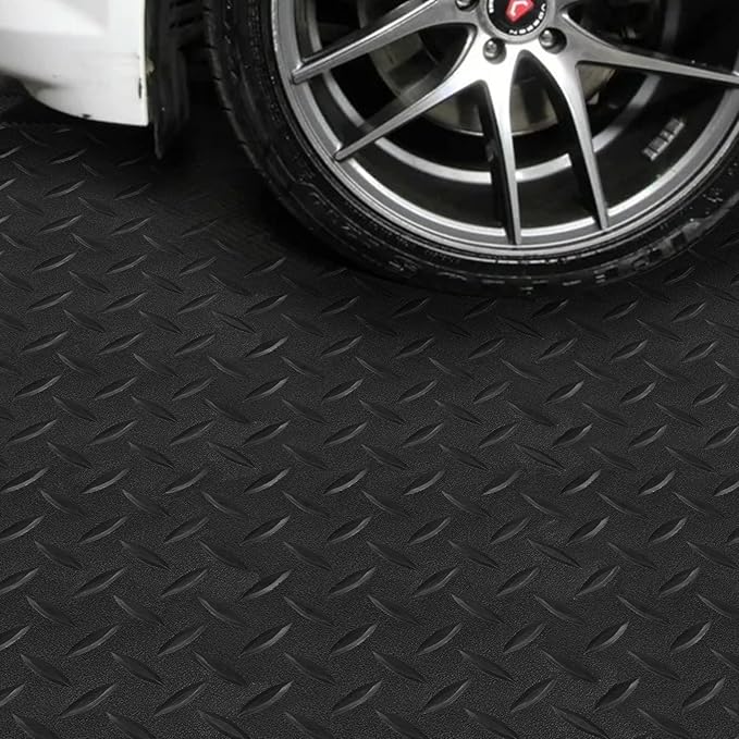 Boshen 7.5Ft x 17Ft Rubber Flooring Mats 2.9mm Thickened Diamond Plate Flooring Roll 127.5sqft Garage Floor Mats Non-Slip Floor Protector Mat for Garage Warehouse Gym Basement-Black