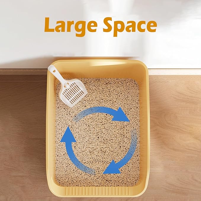 SpaceTime Large Cat Litter Box with High Sides,Cat Boxes for Indoor Cats,Cat Litter Pan for Kitty,Litter Box with Low Entry,Easy to Clean,Anti-Splashing(Grey)