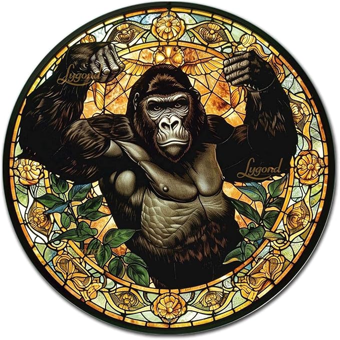 Lygond Metal Gorilla Sign - Stained Glass, 12x12 Inches