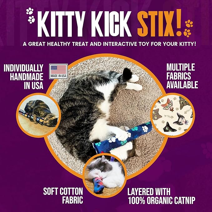 Kitty Kick Stix 15" Original Catnip Kicker Toy (Set of 2), Handmade in USA by Cat Lovers, Interactive Natural Cat & Kitten Toy, Packed with 100% Potent Catnip for All Breeds (15" +6" Combo)