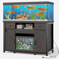 Miereirl 55-75 Gallon Fish Tank Stand with Power Outlet – Heavy Duty Aquarium Stand, Rustic Farmhouse Style, 800 lb Capacity, Adjustable Storage & Sliding Barn Doors, Dark Brown