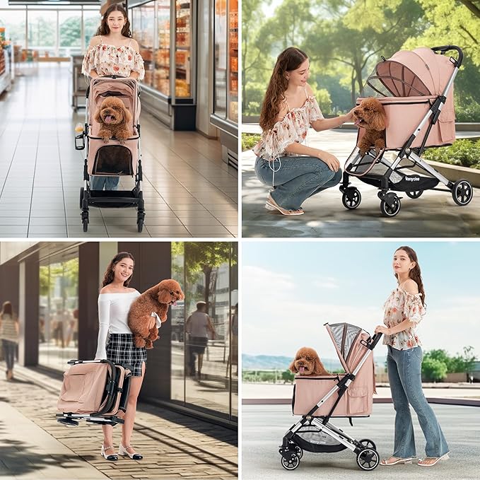 Medium Dog Stroller, Kenyone Pet Stroller for Medium Dogs Up to 55lbs, Lightweight Aluminum Frame, One Click Folding, Large Cat Stroller with No Zip Entry, Detachable Mesh, Multiple Pockets
