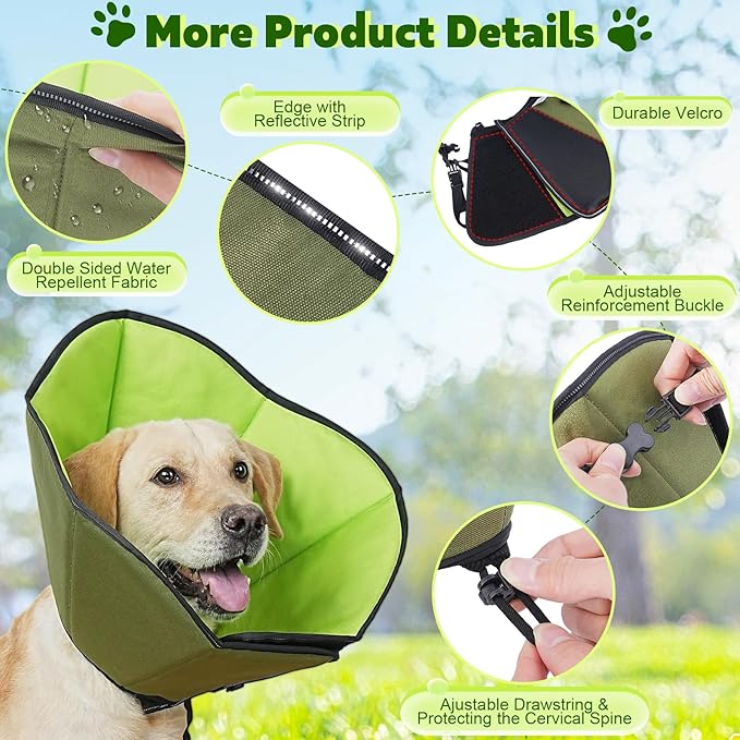 Soft Dog Cone After Surgery: Comfortable Dog Cones Collar for Stop Licking Biting - Adjustable Elizabethan Collar for Dogs fit for Small Medium Large Dogs (Green, S)