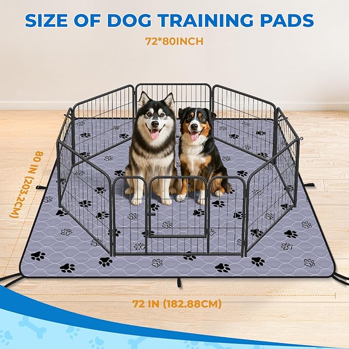Fostanfly Washable Dog Pee Pads Extra Large 72''x80''-2 Pack Instant Absorb Training Pads, Non-Slip Pet Playpen Mat Waterproof Reusable Floor Mat for Puppy/Senior Dog, Housebreaking & Incontinence