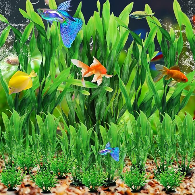 Aquarium Plants, 20pcs Fish Tank Decor Green Plants Artificial Aquarium Decorations for Household and Office Aquarium Simulation, Small to Large