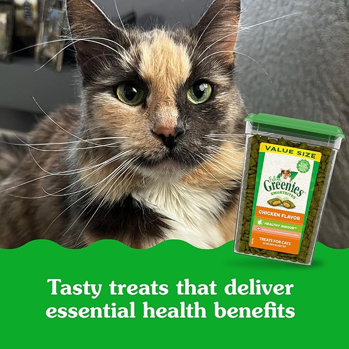 Greenies Feline Smartbites Healthy Indoor Cat Treats, Chicken Flavor, 16 oz. Tub
