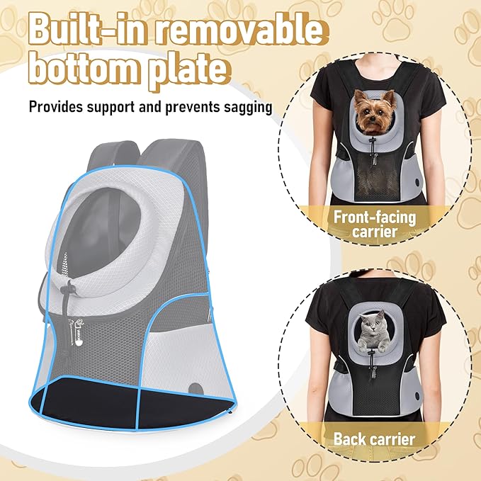 WOYYHO Pet Dog Carrier Backpack Small Dog Front Backpack Ventilated Mesh Dog Travel Back Pack with Safety Belt for Travel Hiking Cycling Outdoor Adventures (Size S: 2-4.5 lbs, Grey)
