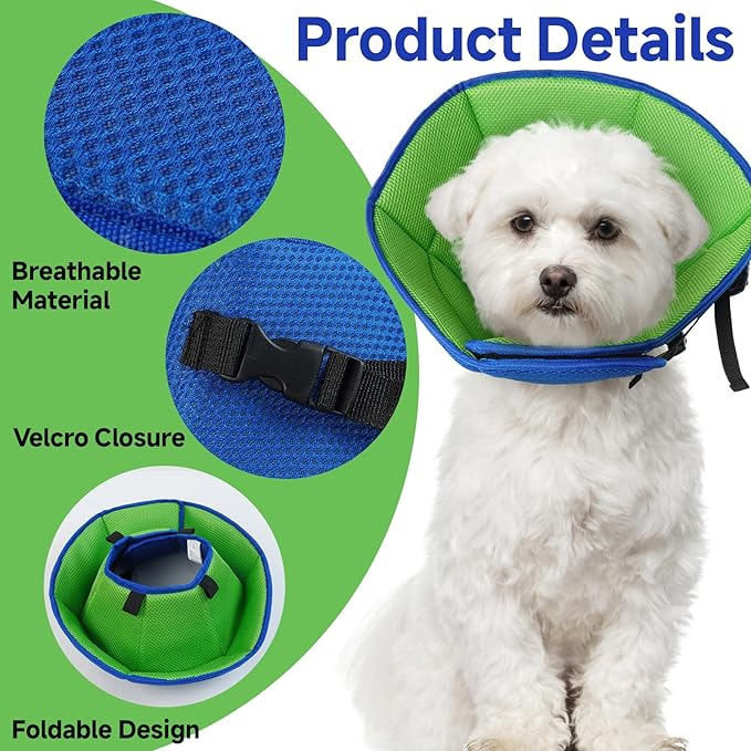 Dog Cone Collar S, Soft Cones for Large Medium Small Dogs,Adjustable Dog Cone Alternative to Stop Licking, Comfy Elizabethan Collar for After Surgery Wound Healing & Hot Spots Blue