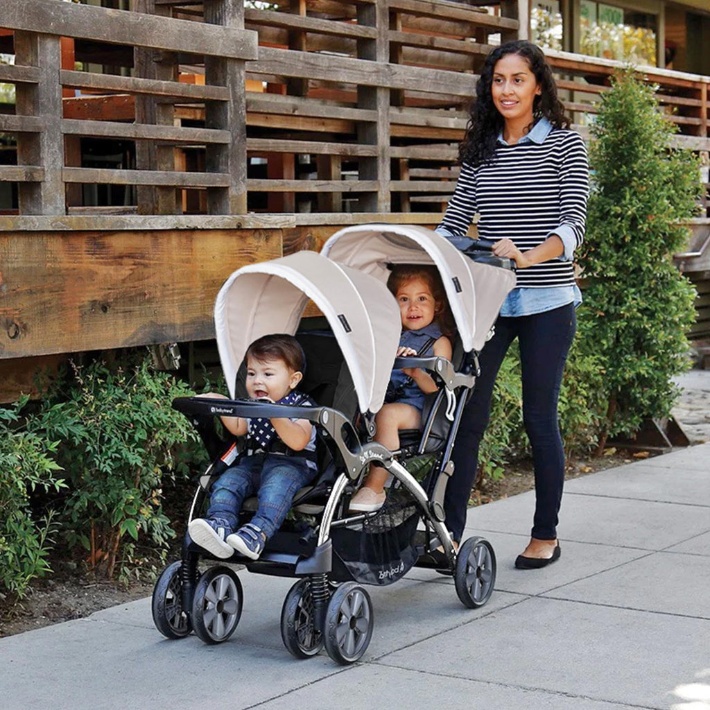 Baby Trend Double Infant and Toddler Stroller w/ Harness and Basket, Sit N' Stand, Stormy - Convertible Twin and Tandem Strollers for Babies