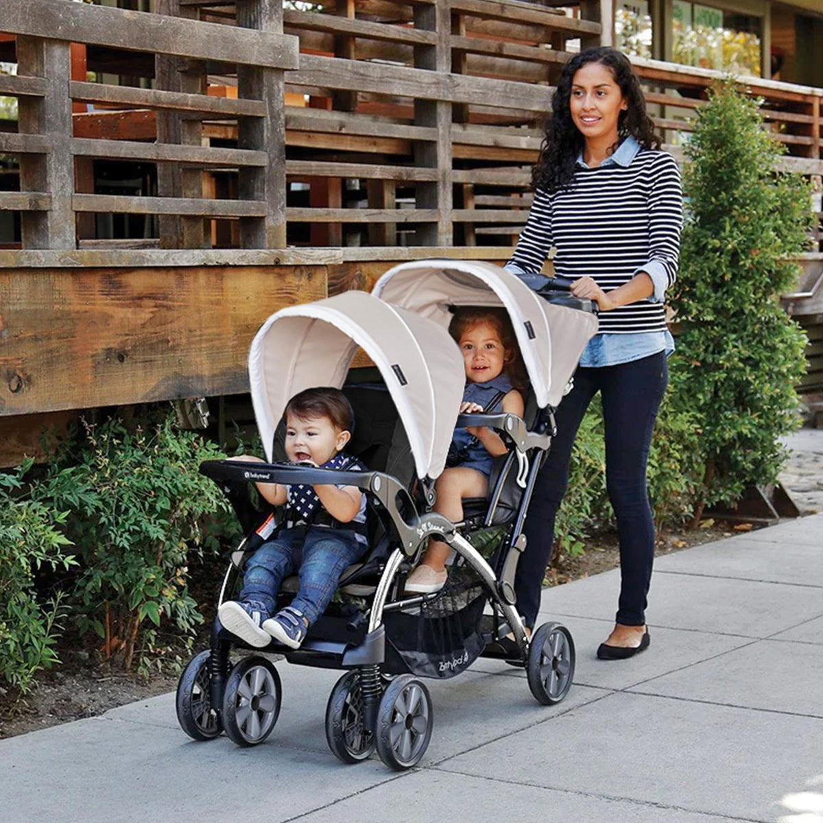 Baby Trend Double Infant and Toddler Stroller w/ Harness and Basket, Sit N' Stand, Stormy - Convertible Twin and Tandem Strollers for Babies