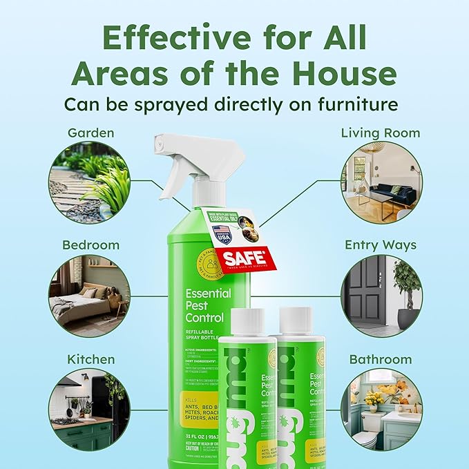 BugMD Ant Killer & Bug Spray - Roach and Cockroach Killer Indoor, Spider Spray for Home, Fly and Insect Defense, Natural, Safe with Essential Oils, Plant-Powered, Pest Control - Starter Kit