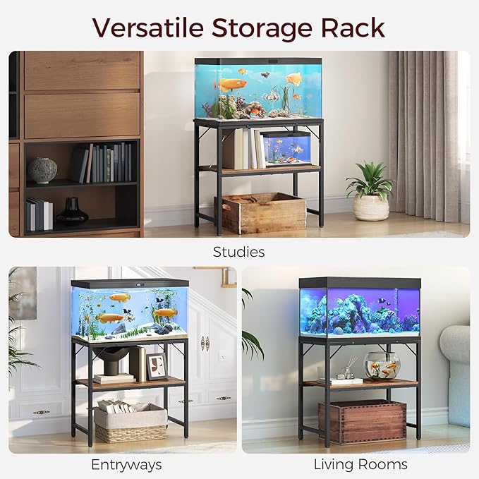 30 Gallon Fish Tank Stand, Aquarium Stand with 2-Tier Storage Shelves, Heavy Duty Breeder Turtle Terrarium Stand Rack for Home Office, 30.0" L x 11.8" W x 24.4" H, Rustic Brown FTHR3001