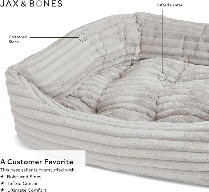 Jax & Bones Dog Napper - Luna Grey Machine Washable Bed for Dogs - Extra Heavy Duty Bolstered Sides - Medium Grey Dog Mat | 35 x 27 Inches
