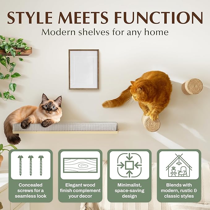 2-Pack Sisal Wall-Mounted Cat Climbing Wall Steps, Cat Wall Steps/Stairs with Sisal Scratching Surface, Wall Shelf Furniture for Climbing & Play for Kittens & Cats, Hidden Mounts
