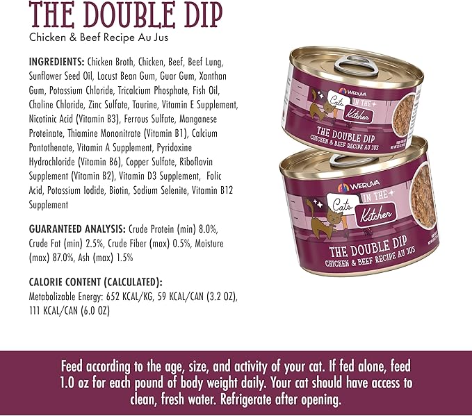 Weruva Cats in The Kitchen, The Double Dip with Chicken & Beef Au Jus Cat Food, 3.2oz Can (Pack of 24)