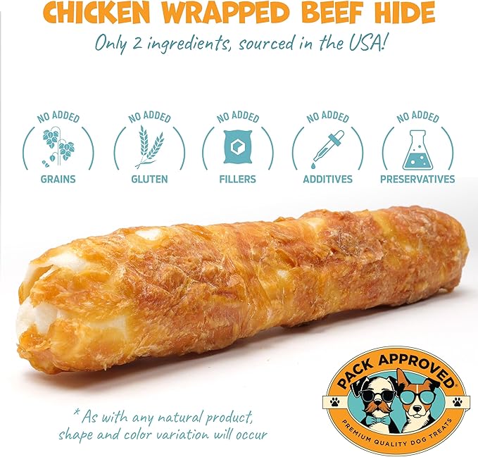 Chicken Wrapped Rawhide Beef Sticks - Long Lasting Chews for Aggressive Chewers - Treats for Large Dogs - XL (Pack of 2)