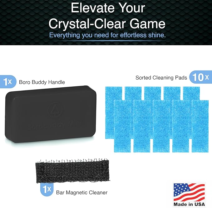 SNOWTREE Magnetic Glass Cleaner BoroBuddy | Glass Pieces, Bottles, Vases | Compact Design for Tighter Spaces & Smaller Glass Pieces | Double Sided | Black