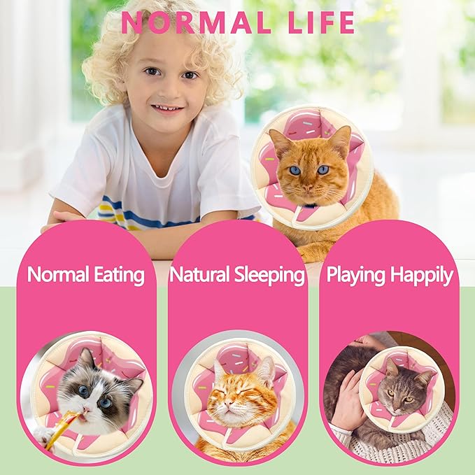 Soft Adjustable Cat Cone Collar, Comfortable Recovery Collar for Cats After Surgery (Pink, Small)