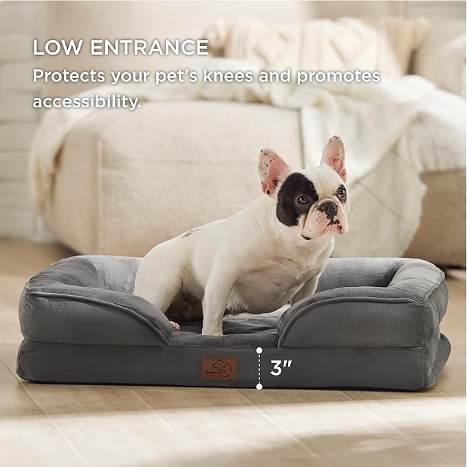Bedsure Orthopedic Dog Bed Medium Size Dogs - Washable Medium Dog Cat Bed Waterproof, Comfort Pet Couch Sofa with Washable Removable Cover, Pets Bed with Nonskid Bottom, Dark Grey, 28"