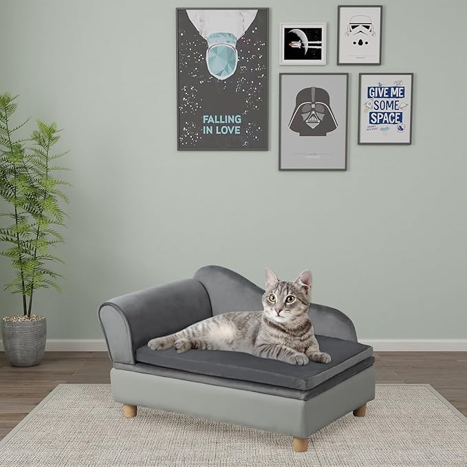 Pet Bed Sofa, Puppy Bed with Storage, Small Dog Couch with Removable & Washable Cushion, Comfy Pet Couch Bed for Cats & Puppy (Gray)
