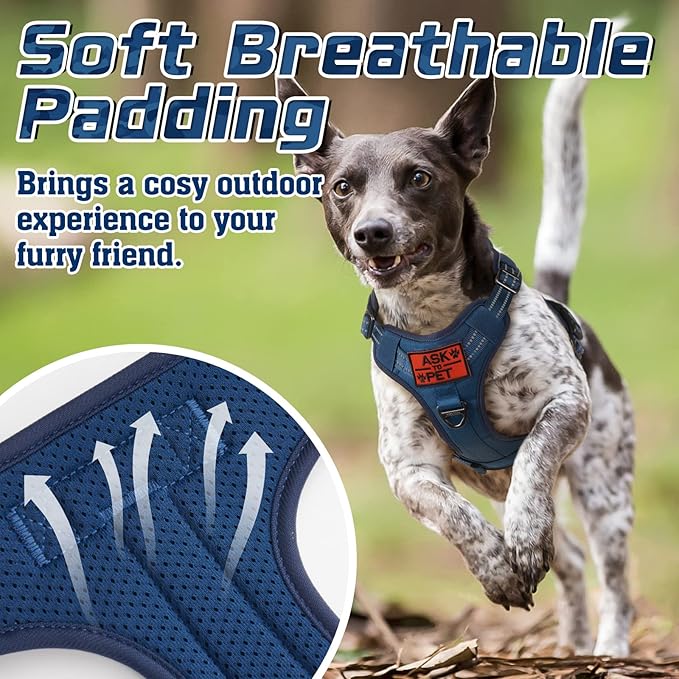 rabbitgoo Tactical Dog Harness for Large Dogs, No Pull Military Service Vest with Handle & Molle, Easy Control for Training Walking, Adjustable Reflective Straps, Blue, XL