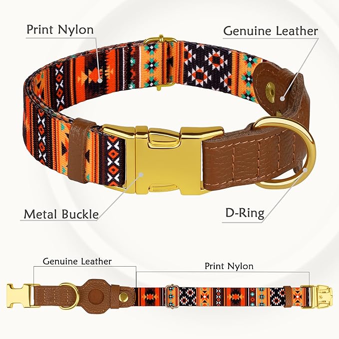 AirTag Dog Collar for Small Medium Large Breed - Adjustable Cute Pattern Dog Collar with Airtag Holder - Soft Leather Tracker GPS Apple Air Tag Pet Collars (X-Large, 20"-25" Neck Fit, Western)