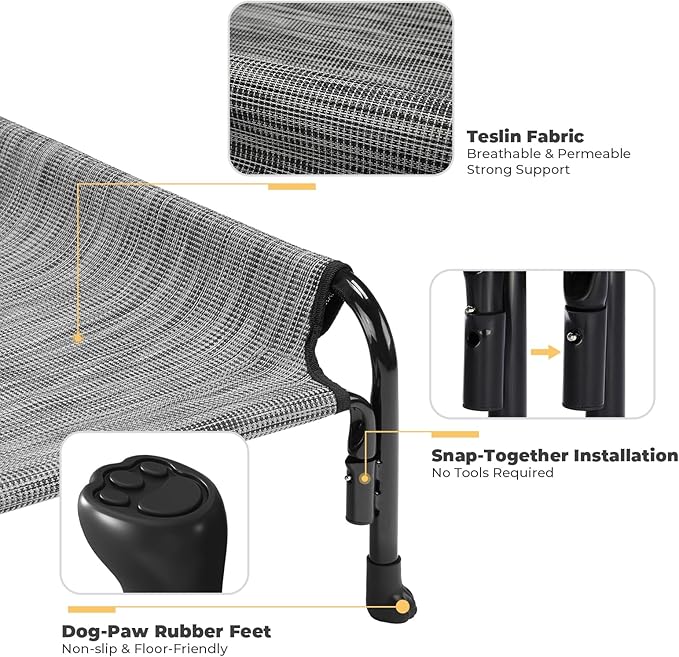 Veehoo Medium Elevated Dog Bed, Outdoor Raised Dog Cot Hammock Bed with One-Sided Removable Headrest Bolster, Cooling Breathable Washable Teslin Mesh, Off Ground, Anti-Slip, M, CWC2204BCP