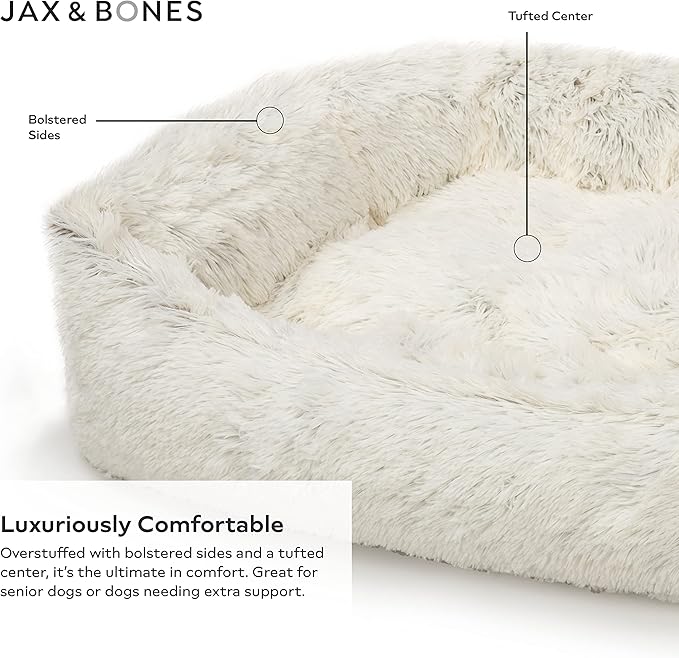 Jax & Bones Dog Napper - Machine Washable Shag Bed for Dogs - Extra Heavy Duty Bolstered Sides - Medium White Dog Mat | 35 x 27 Inches