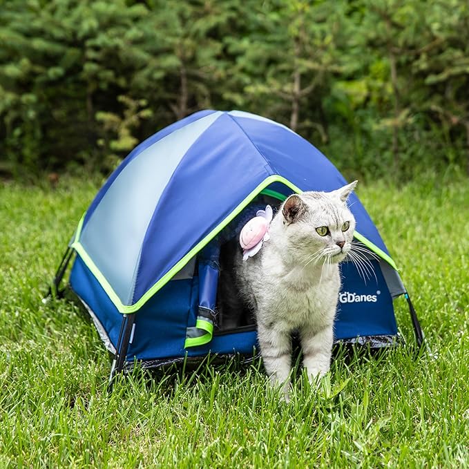 GDanes Blue Cat Tent, Large Cave Bed for Indoor Cats and Small Dogs with Soft Pad - 22" x 22" x 16"