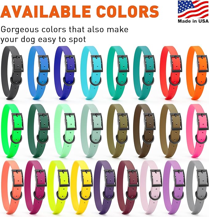 Dogline Biothane Waterproof Dog Collar Strong Coated Nylon Webbing with Black Hardware Odor- Proof for Easy Care Easy to Clean High Performance Fits Small Medium or Large Dogs, Teal