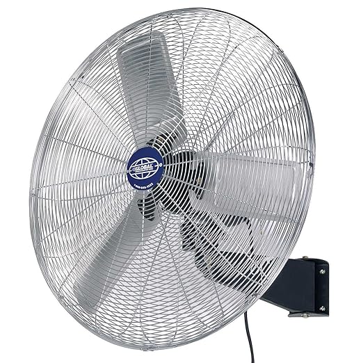 Global Industrial Deluxe Wall Mount Fan, 30" Diameter, Fixed and Oscillating Head, 3 Speed, 10,000 CFM at 1100 RPM, 1/2 HP, Tilting Head, For Indoor Use Only