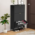 3 Drawer All Steel Shoe Cabinet, Freestanding Storage Organizer With Flip Door